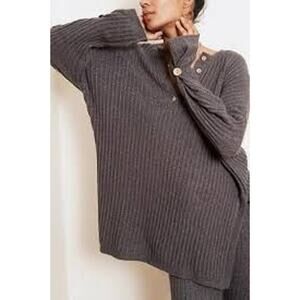Free People Intimate Casual Around The Clock Button Knit Oversized Tunic Sweater